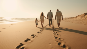 a-family-happily-walking-on-a-beach-with-footprints-in-the-sand