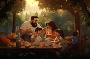 A Happy Family Enjoying a Picnic In a Park