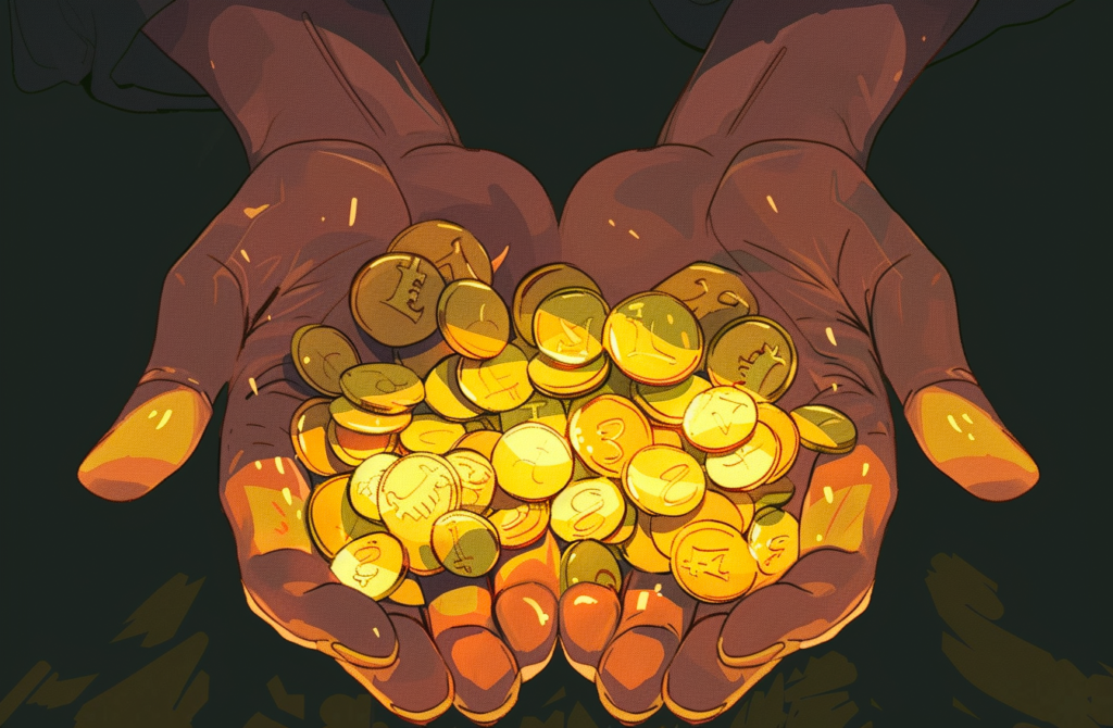a set of hands holding coins